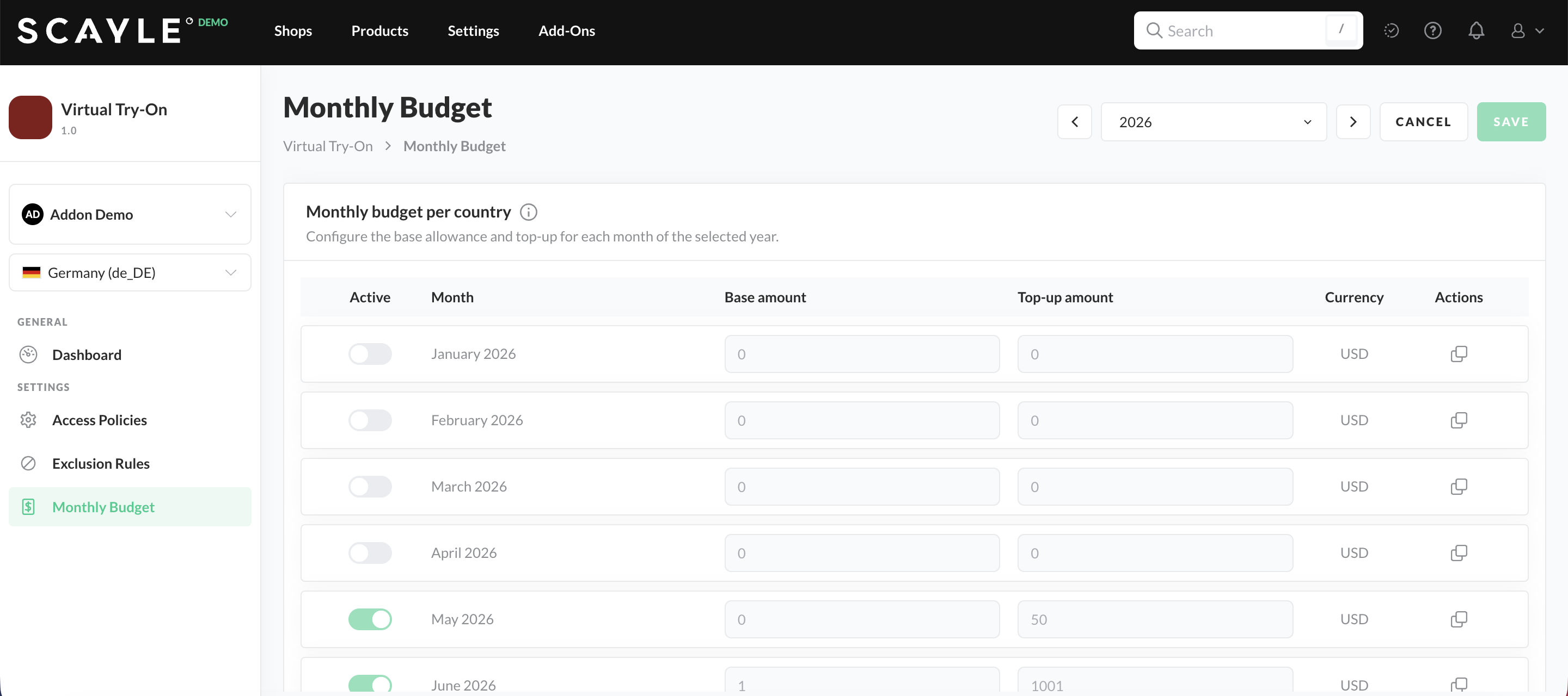 Virtual Try-On Monthly Budget
